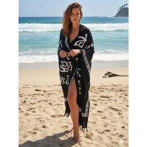 Black Sarong / Tapestry with Oriental Style Characters (Kanji) - Virtues